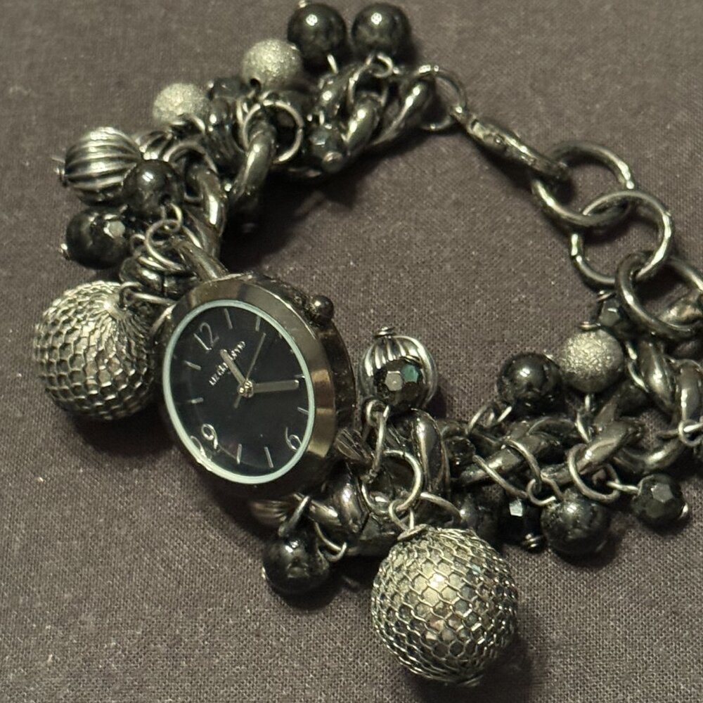Vintage Watch Bracelet Black Silver Tones - Picture 3 of 3